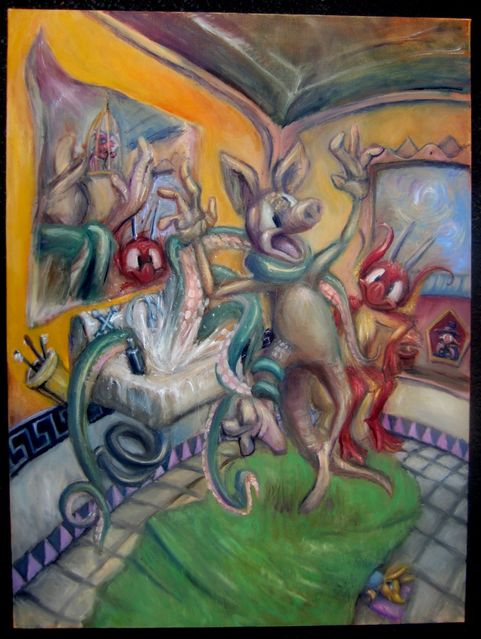 Octoiletry
30x40 inch canvas with oil paint on it. Ideally it communicates its own message. It is the best picture I could get with the camera I have.
Keywords: exists,nemitz,armadilla